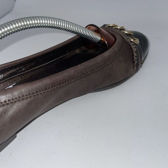 Tory Burch Women's Black Cap Toe Brown Leather Ballet‎ Flats Shoes US Size 7.5 - Picture 9 of 16